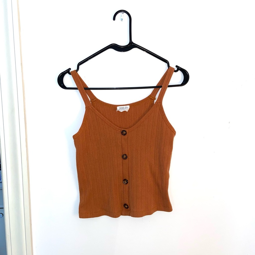 Orange Button-Down Ribbed Tank Top